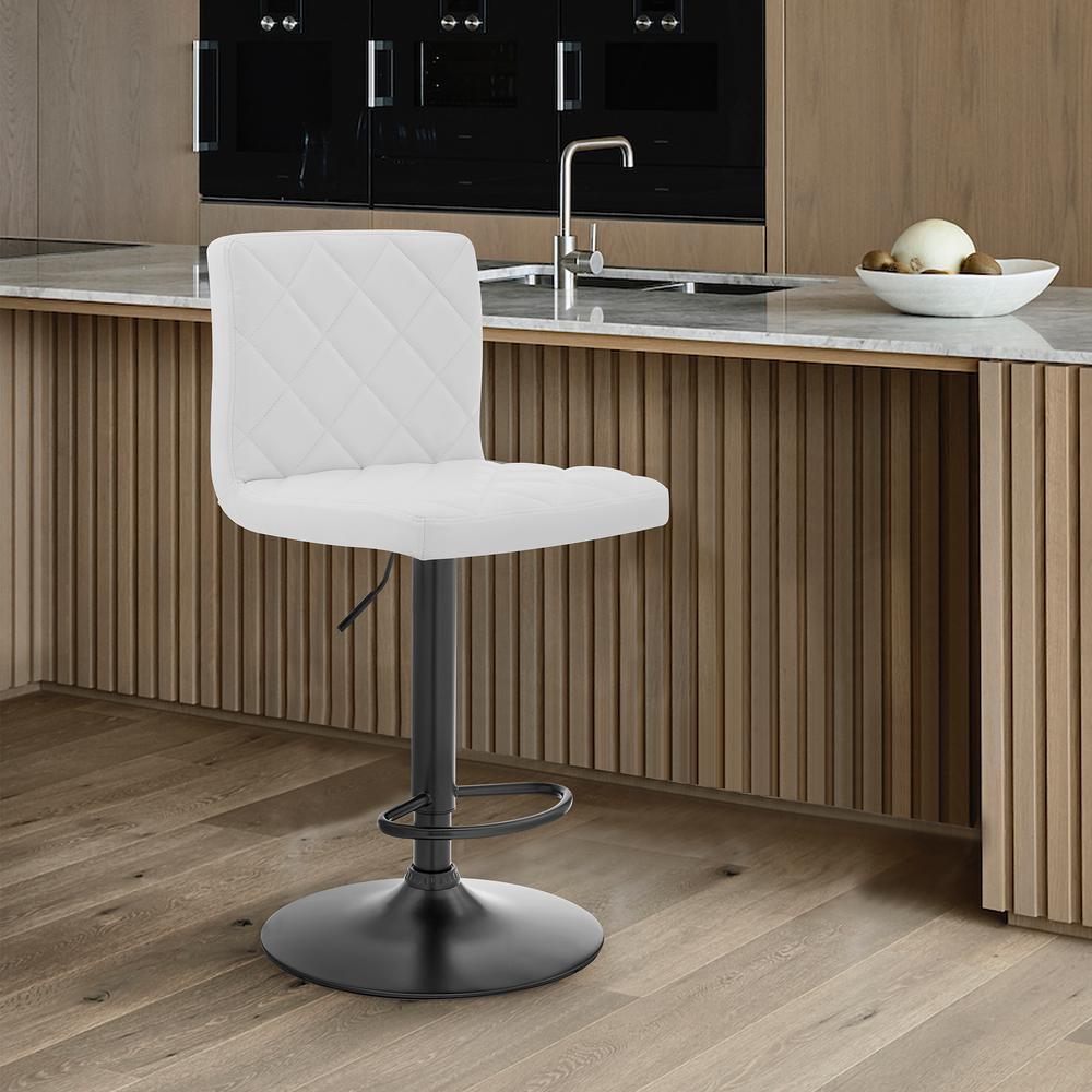 The Duval Adjustable White Faux Leather Swivel Bar Stool. Picture 2