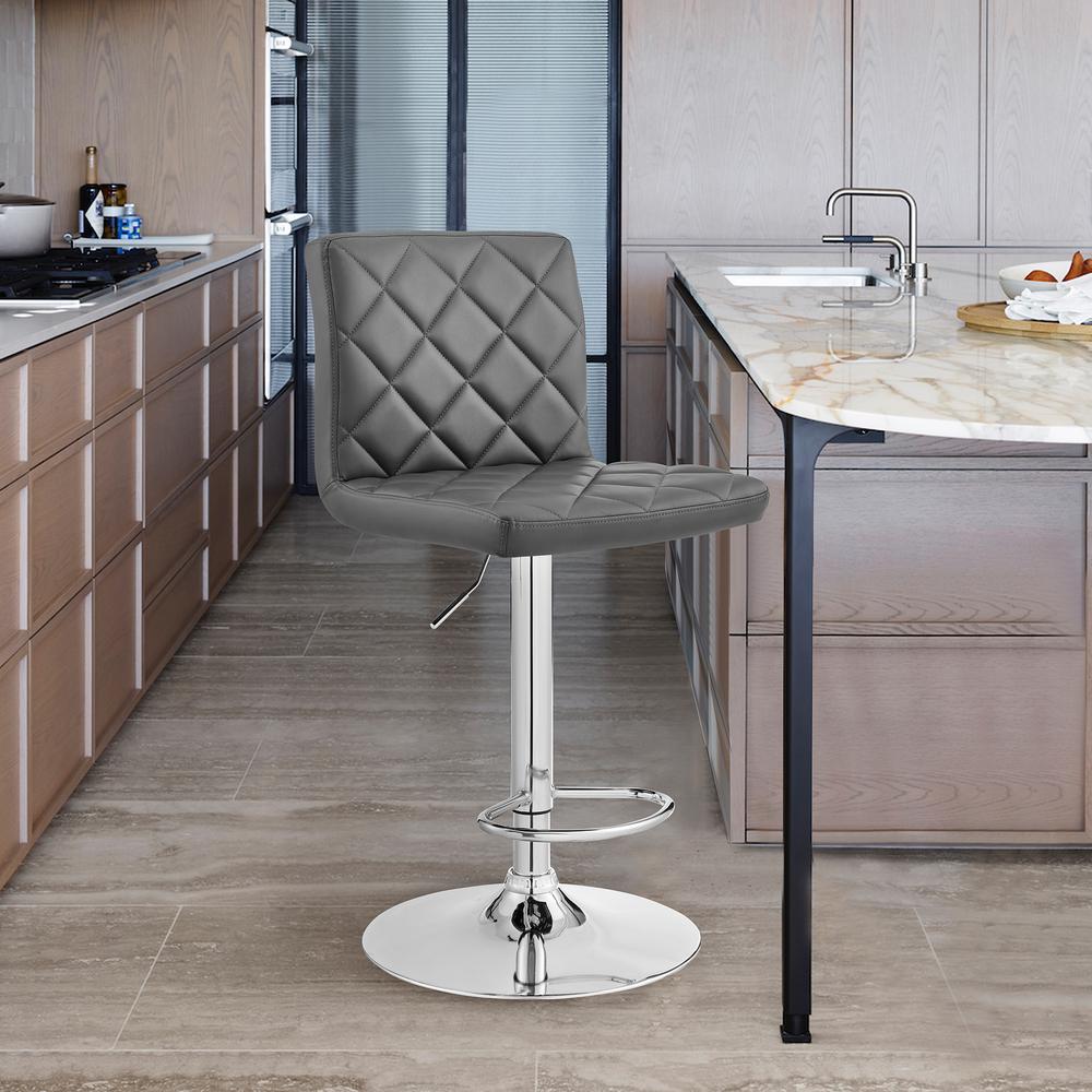 The Duval Adjustable Gray Faux Leather Swivel Bar Stool. Picture 3