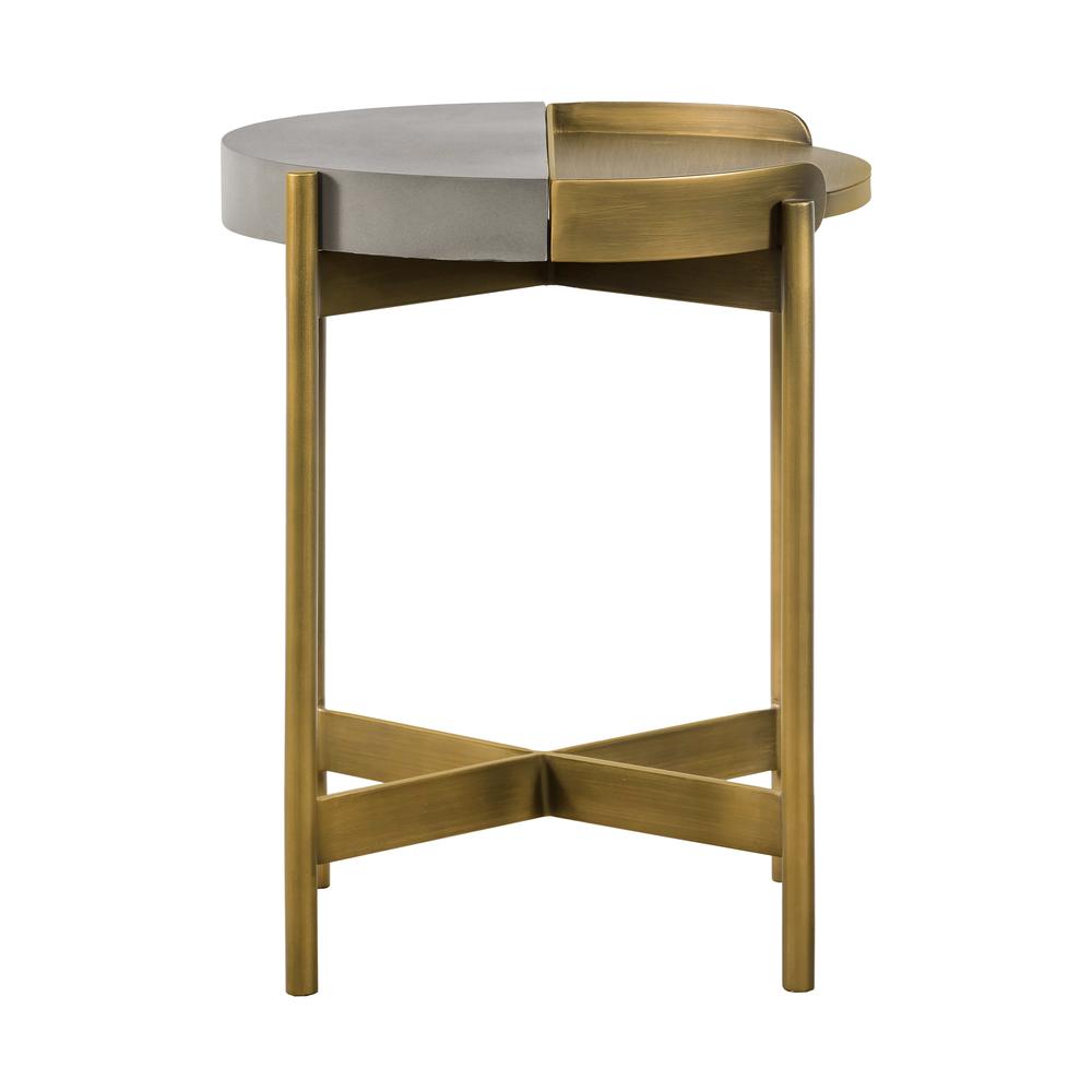 Dua Grey Concrete End Table with Antique Brass, N/A. Picture 2