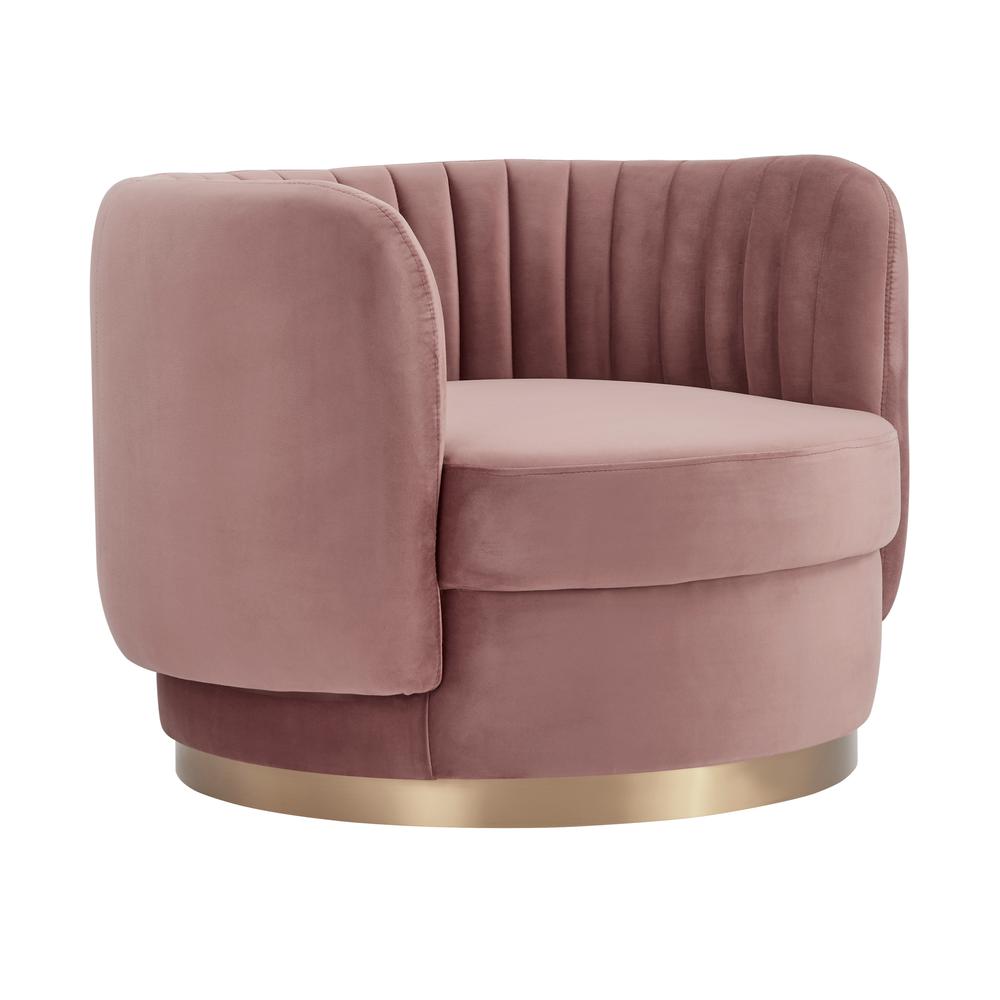 Davy Blush Velvet Swivel Accent Chair with Gold Base. Picture 1