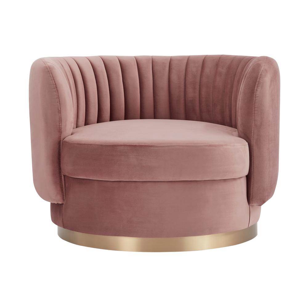 Davy Blush Velvet Swivel Accent Chair with Gold Base. Picture 2
