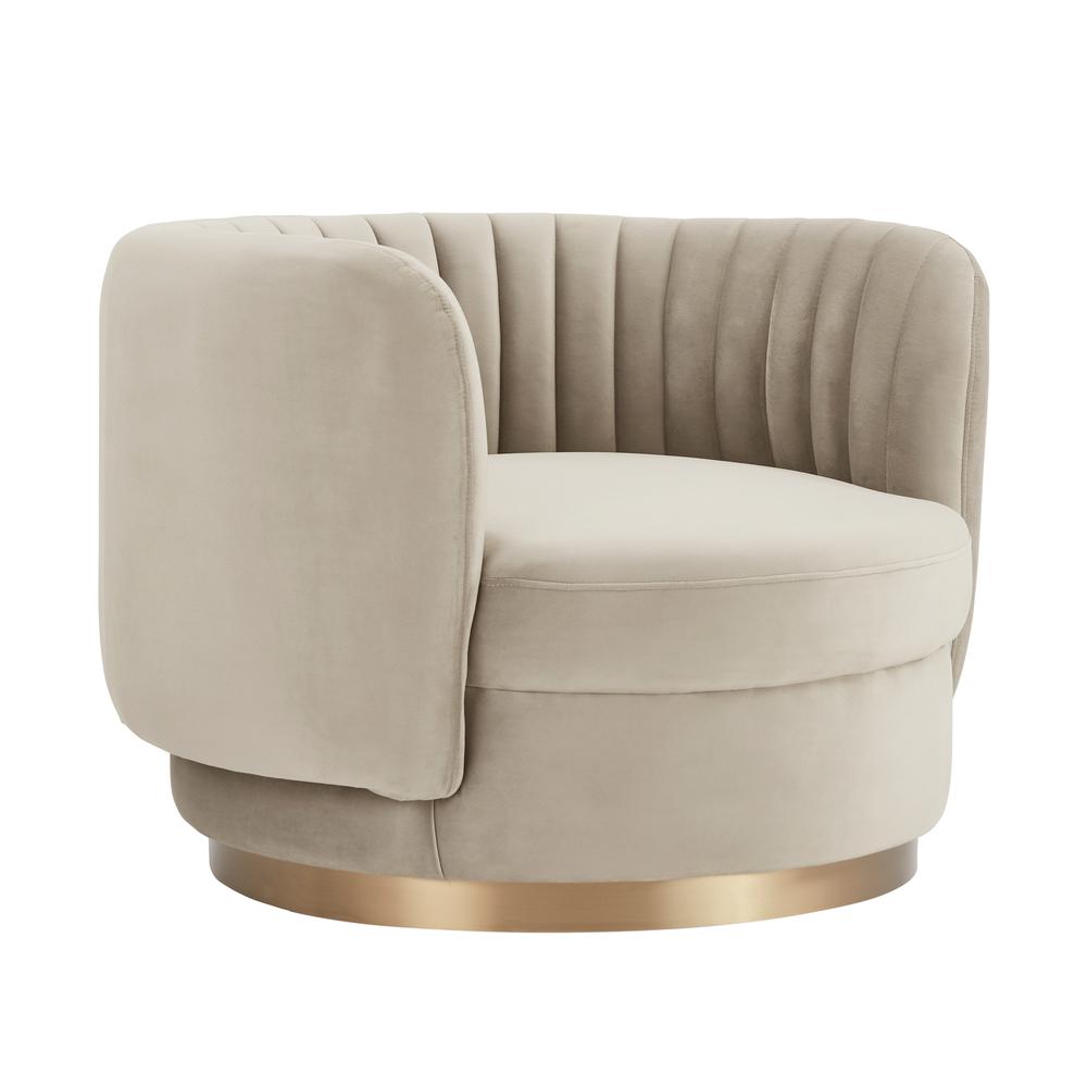Davy Taupe Velvet Swivel Accent Chair with Gold Base. Picture 1