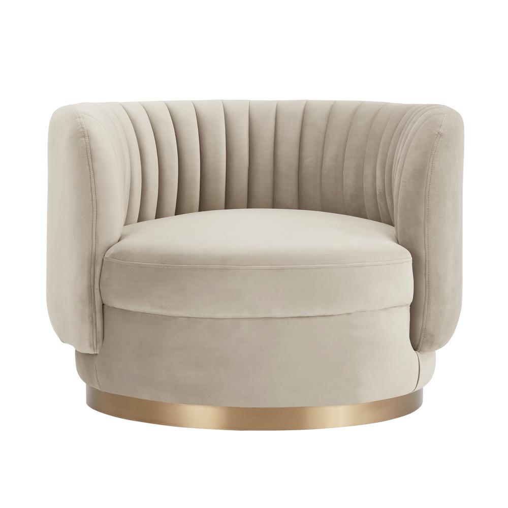 Davy Taupe Velvet Swivel Accent Chair with Gold Base. Picture 2