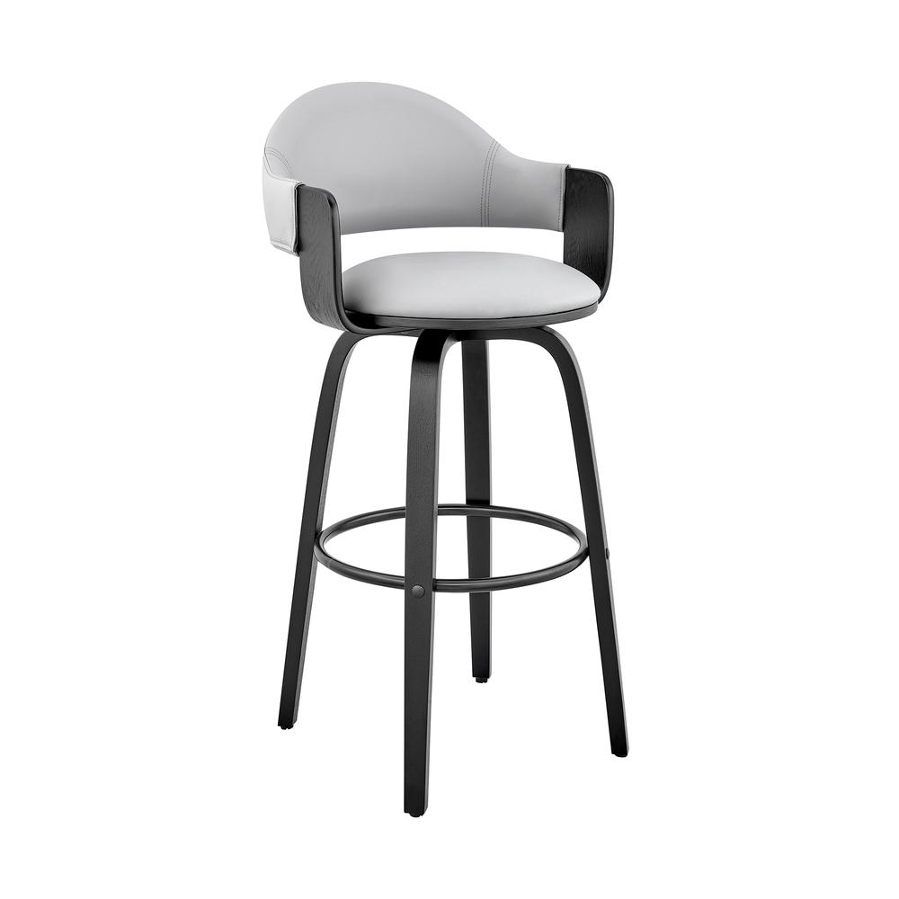 Daxton 26" Gray Faux Leather and Black Wood Bar Stool. Picture 1