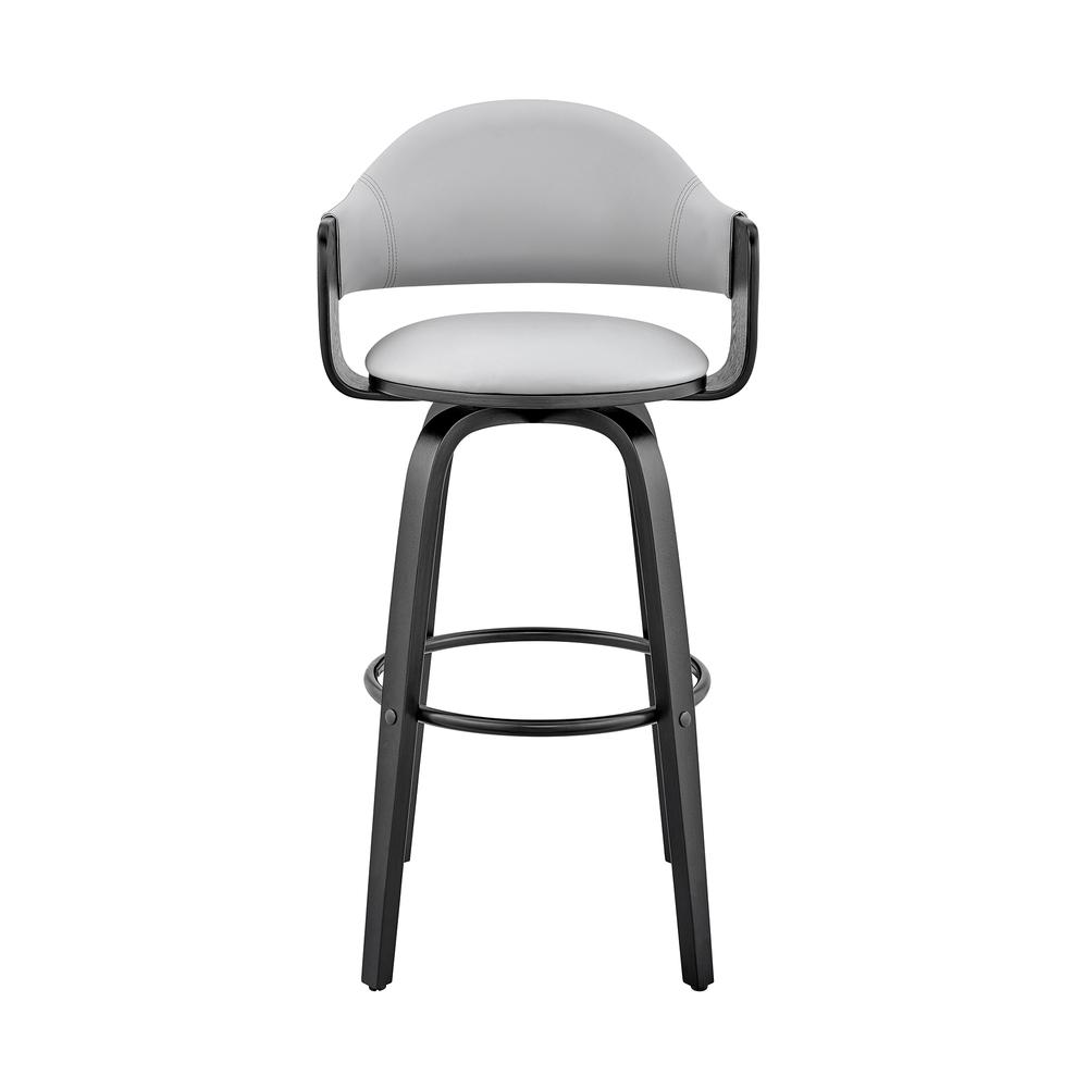 Daxton 26" Gray Faux Leather and Black Wood Bar Stool. Picture 2