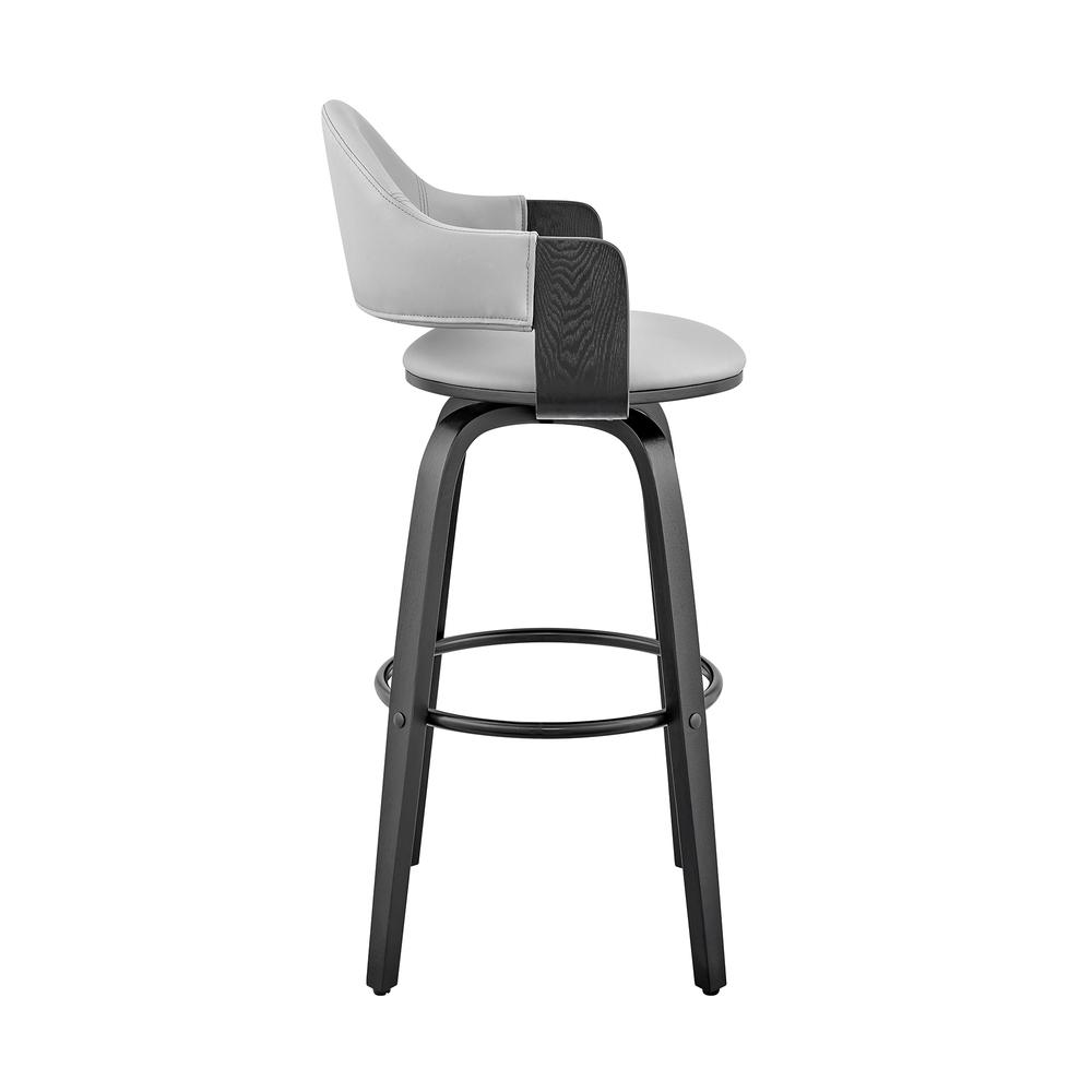 Daxton 26" Gray Faux Leather and Black Wood Bar Stool. Picture 3