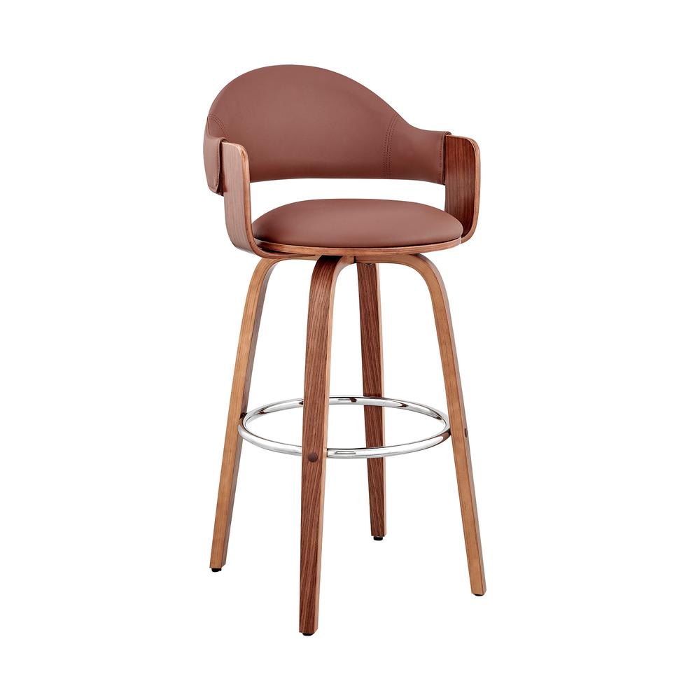 Daxton 26" Brown Faux Leather and Walnut Wood Bar Stool. Picture 1