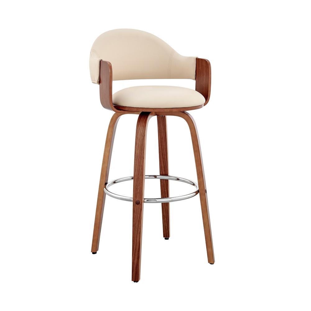 Daxton 26" Cream Faux Leather and Walnut Wood Bar Stool. Picture 1