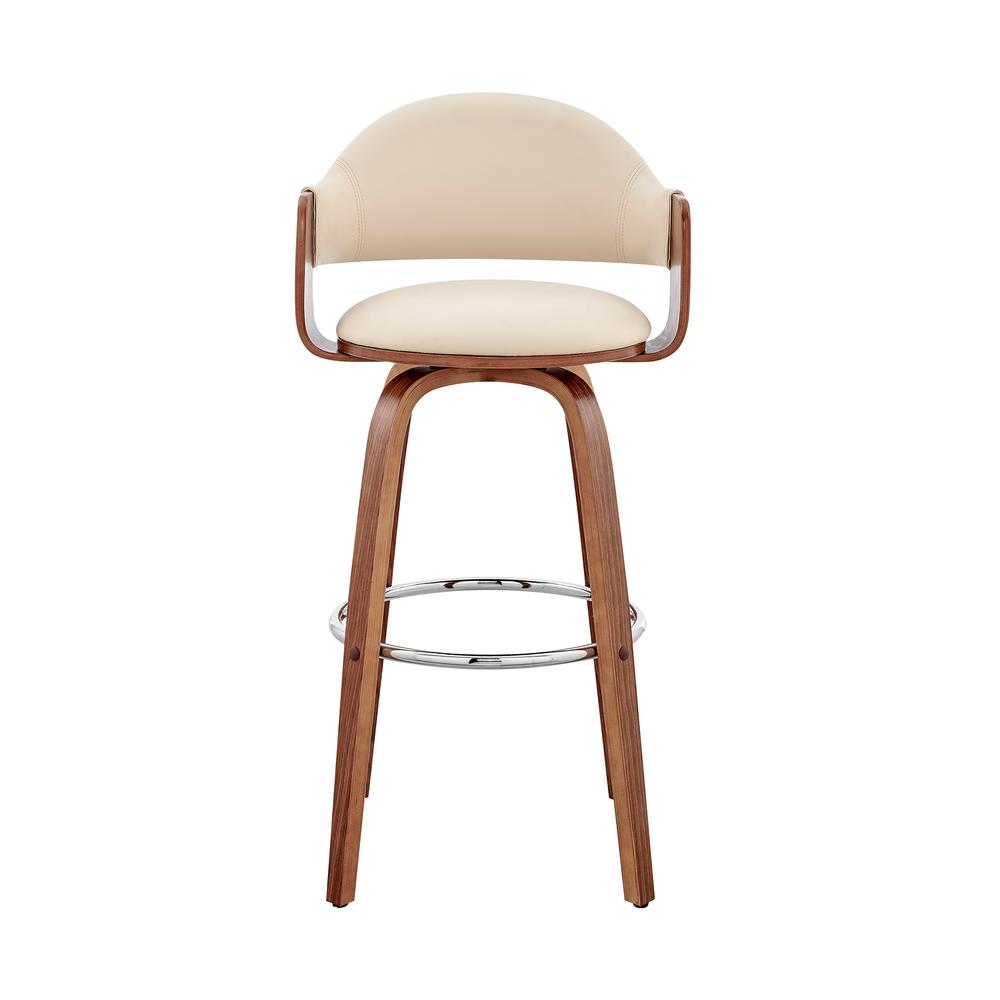 Daxton 26" Cream Faux Leather and Walnut Wood Bar Stool. Picture 2