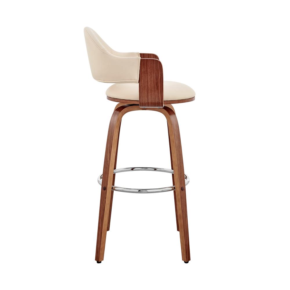 Daxton 26" Cream Faux Leather and Walnut Wood Bar Stool. Picture 3