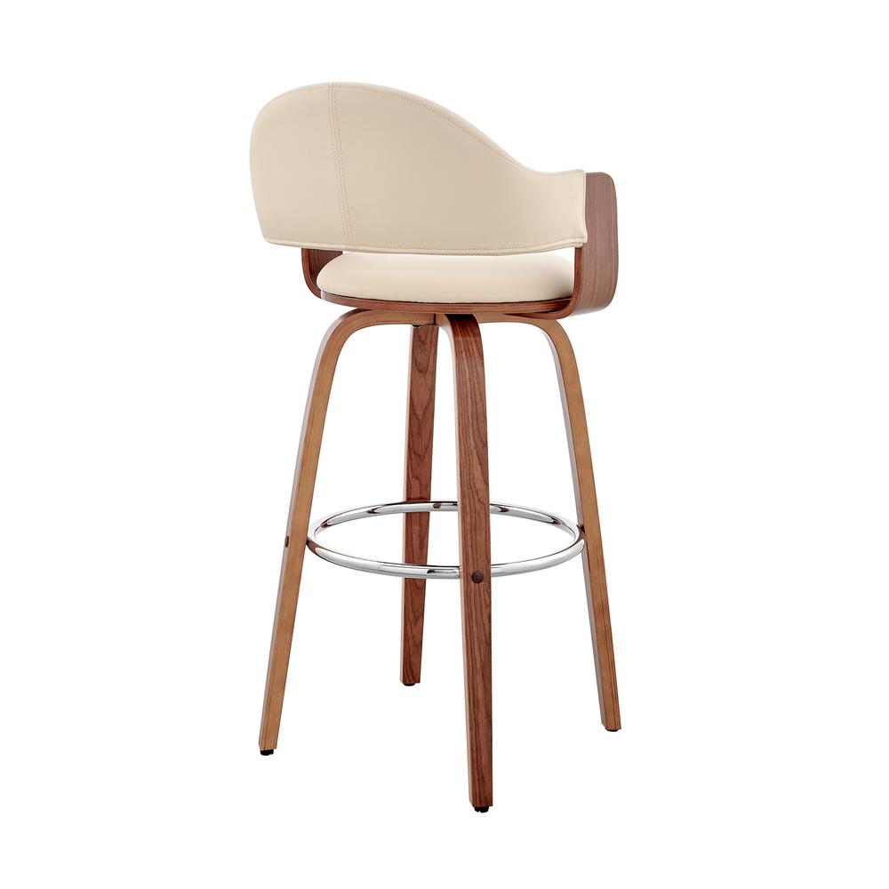 Daxton 26" Cream Faux Leather and Walnut Wood Bar Stool. Picture 4