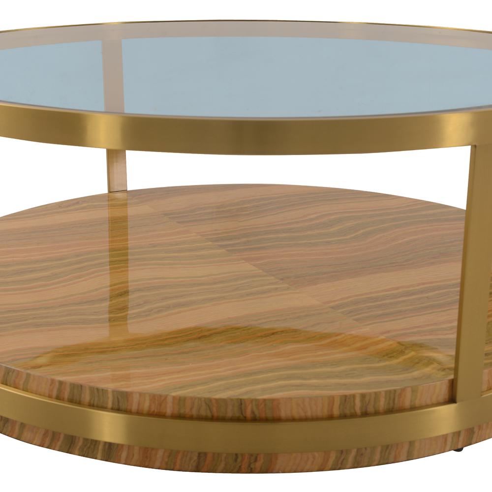 Hattie Glass Top Coffee Table with Brushed Gold Legs. Picture 3