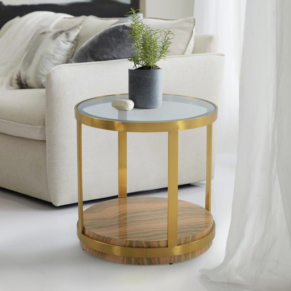 Hattie Glass Top End Table with Brushed Gold Legs. Picture 5