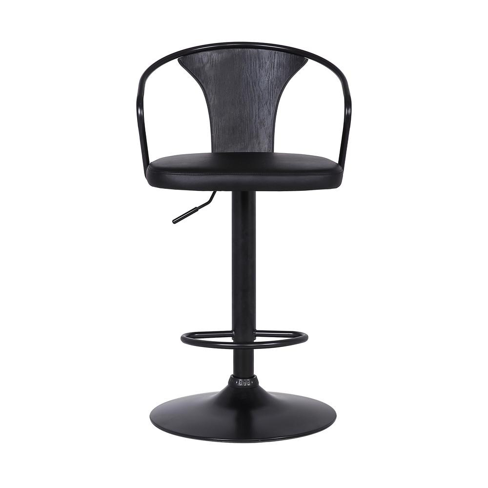 Eagle Contemporary Adjustable Barstool in Black Powder Coated Finish with Black Faux Leather and Black Brushed Wood Finish Back. Picture 2