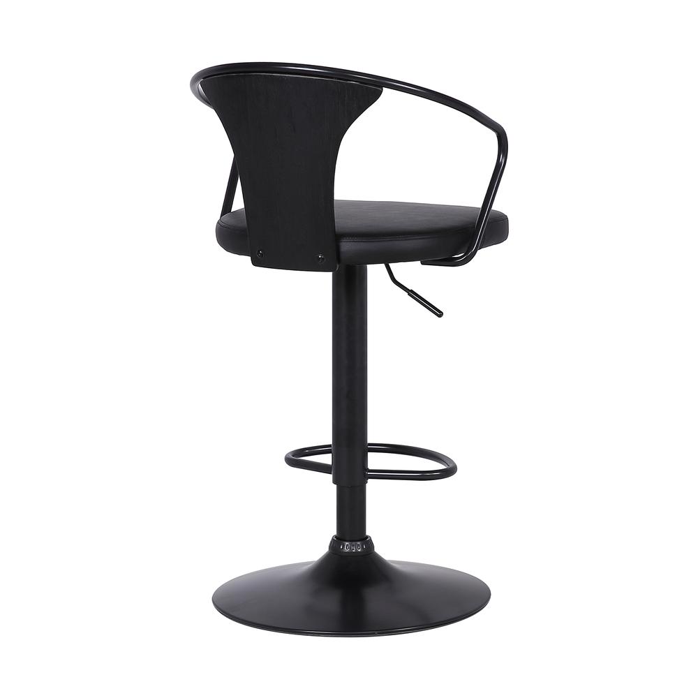 Eagle Contemporary Adjustable Barstool in Black Powder Coated Finish with Black Faux Leather and Black Brushed Wood Finish Back. Picture 4