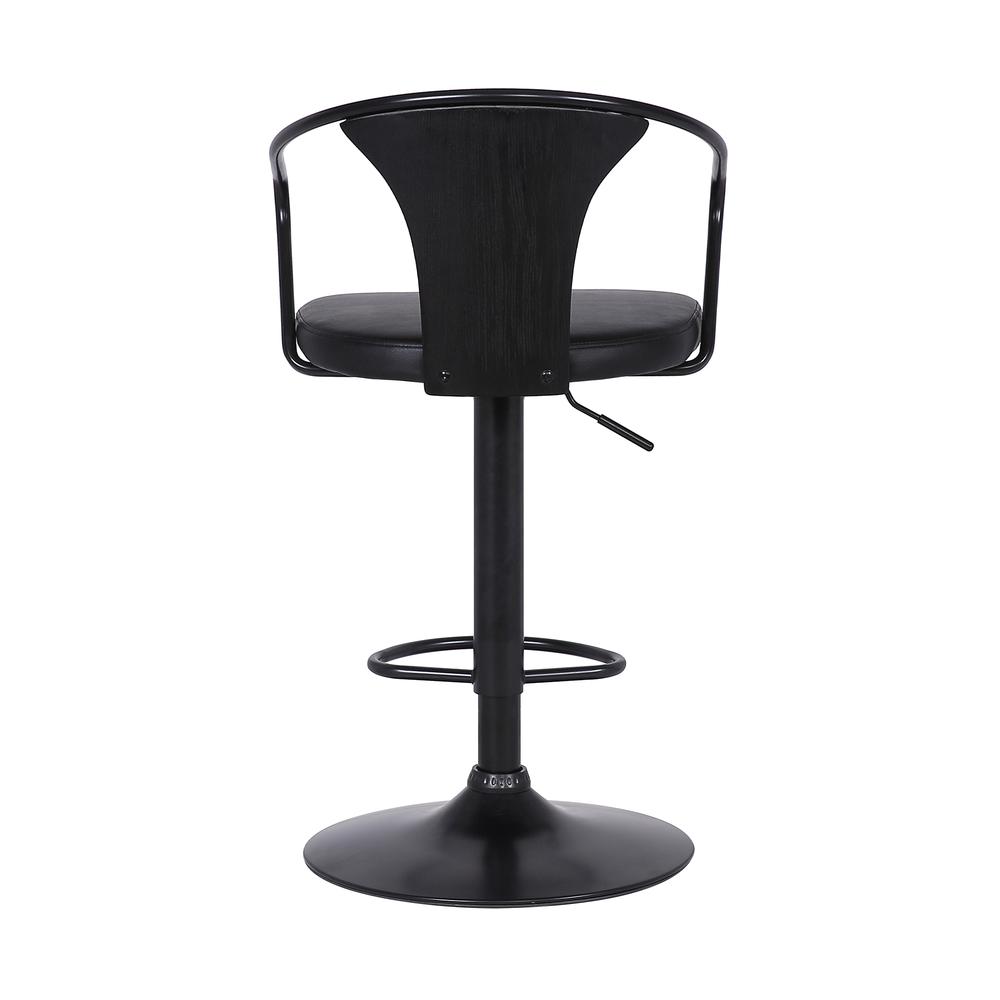 Eagle Contemporary Adjustable Barstool in Black Powder Coated Finish with Black Faux Leather and Black Brushed Wood Finish Back. Picture 5