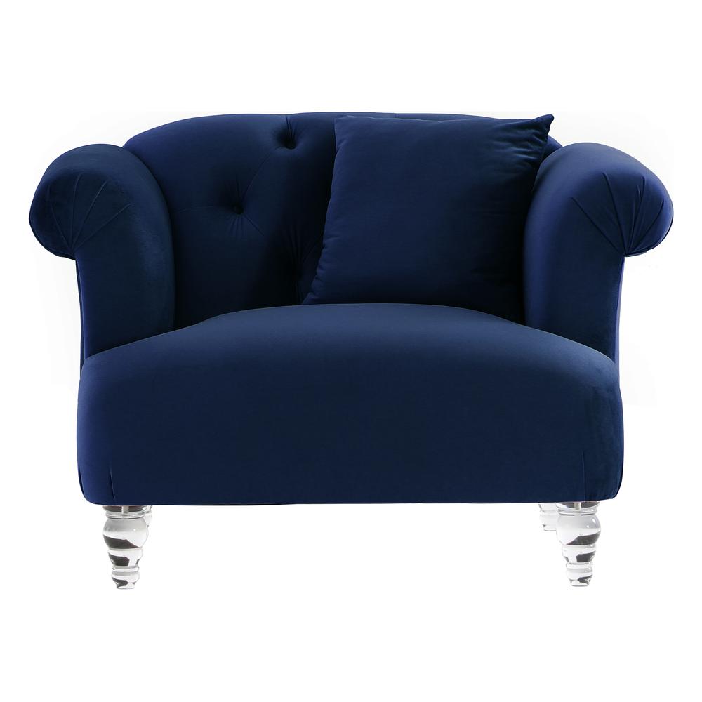 Contemporary Chair in Blue Velvet with Acrylic Legs. Picture 1