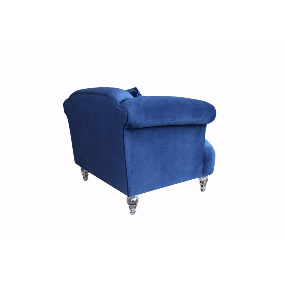 Contemporary Chair in Blue Velvet with Acrylic Legs. Picture 4