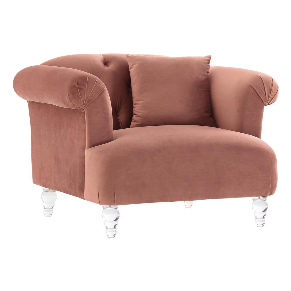 Elegance Contemporary Chair in Blush Velvet with Acrylic Legs. Picture 2
