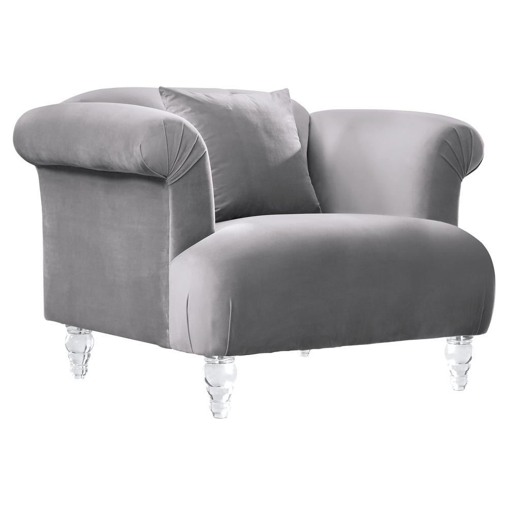 Contemporary Sofa Chair in Grey Velvet with Acrylic Legs. Picture 1