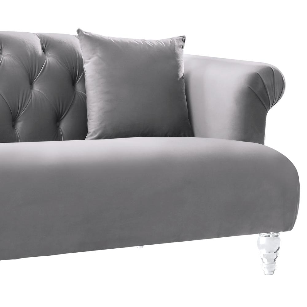 Contemporary Loveseat in Grey Velvet with Acrylic Legs. Picture 2