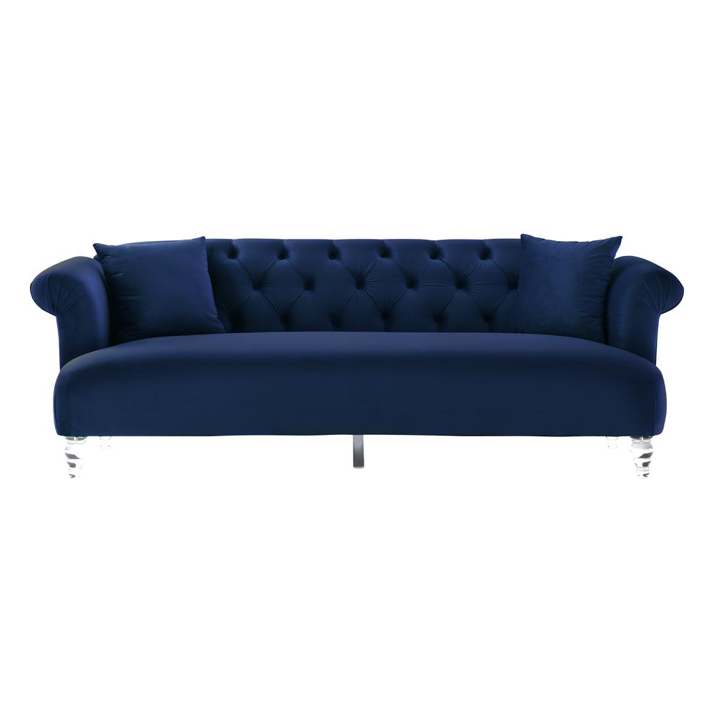 Elegance Contemporary Sofa in Blue Velvet with Acrylic Legs. Picture 1