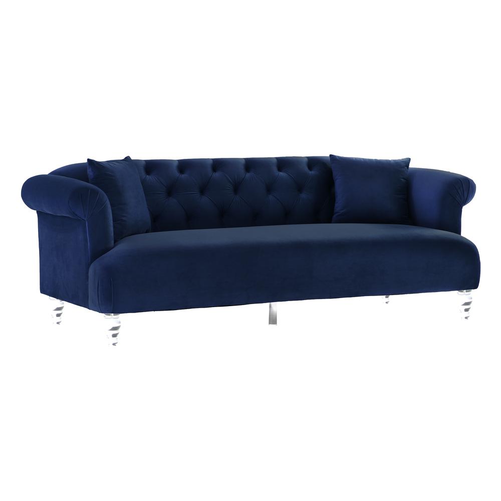 Elegance Contemporary Sofa in Blue Velvet with Acrylic Legs. Picture 2