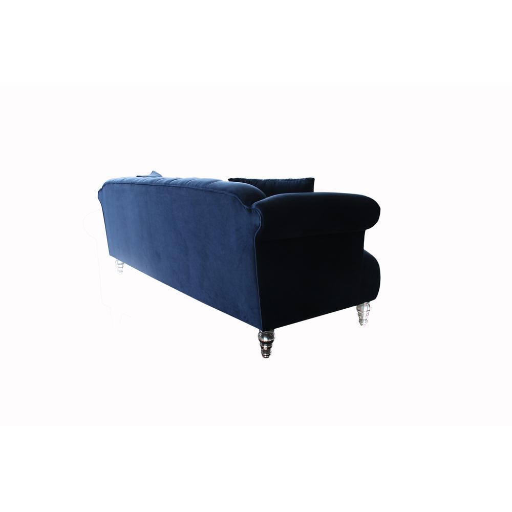 Contemporary Sofa in Blue Velvet with Acrylic Legs. Picture 4