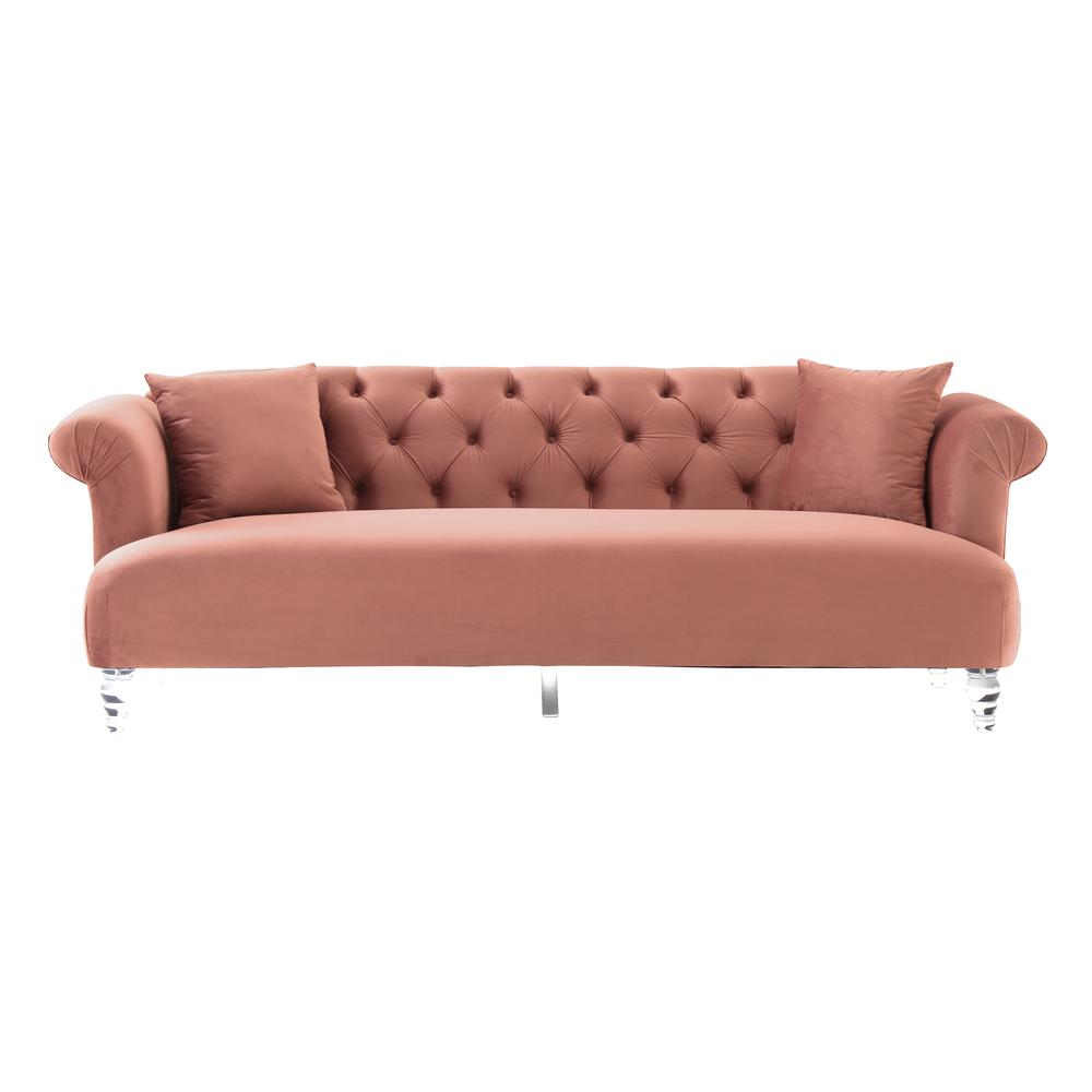 Elegance Contemporary Sofa in Blush Velvet with Acrylic Legs. Picture 1