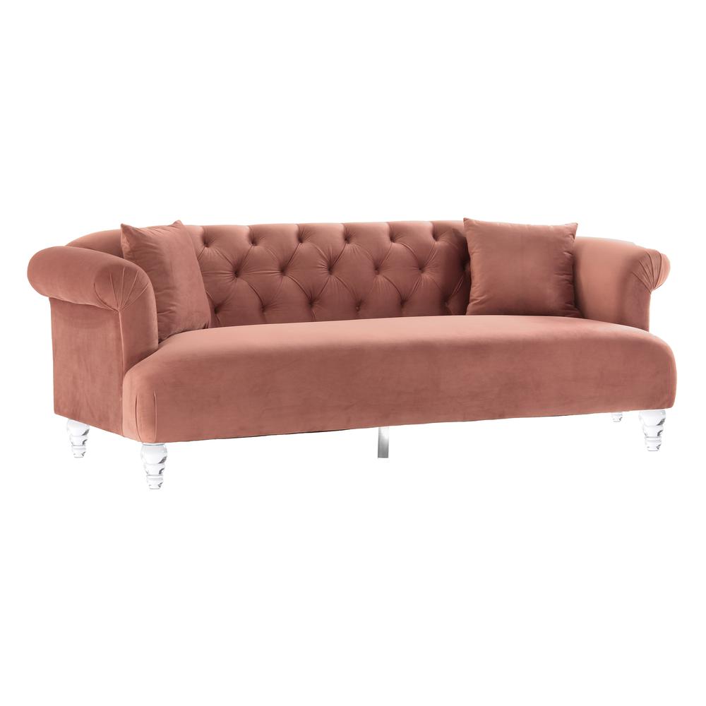 Elegance Contemporary Sofa in Blush Velvet with Acrylic Legs. Picture 2