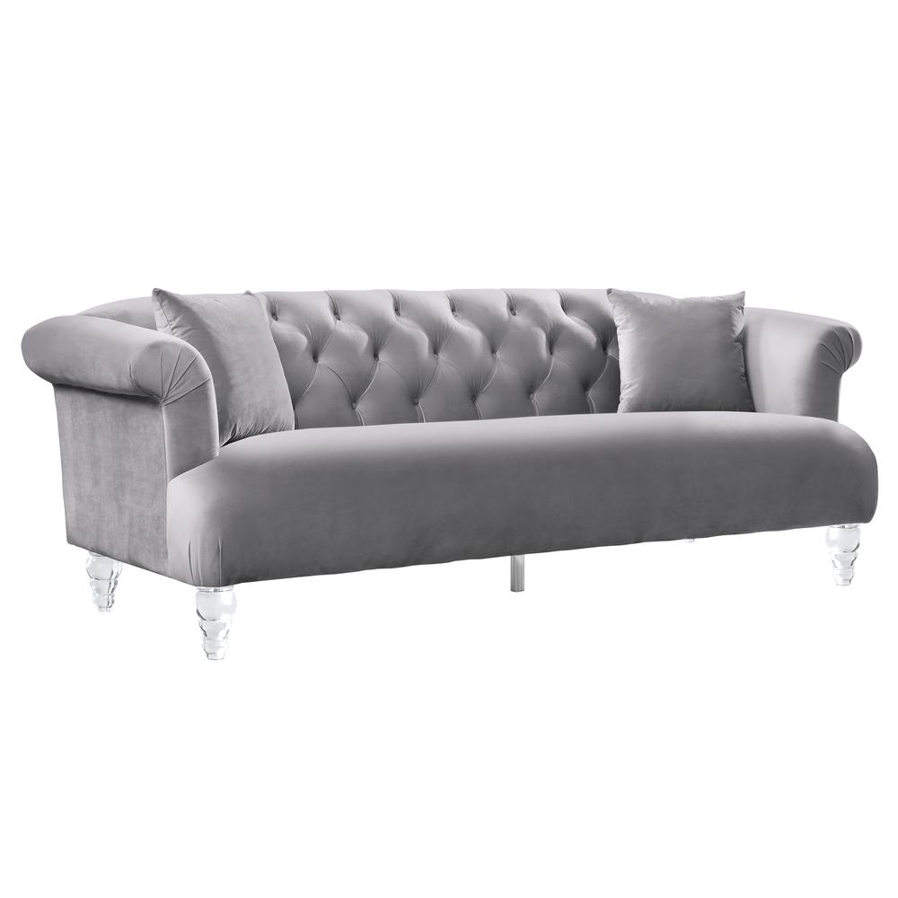 Armen Living Elegance Contemporary Sofa in Grey Velvet with Acrylic Legs. Picture 1