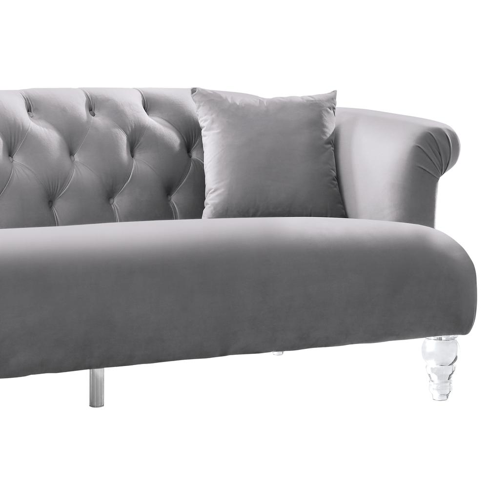 Armen Living Elegance Contemporary Sofa in Grey Velvet with Acrylic Legs. Picture 2