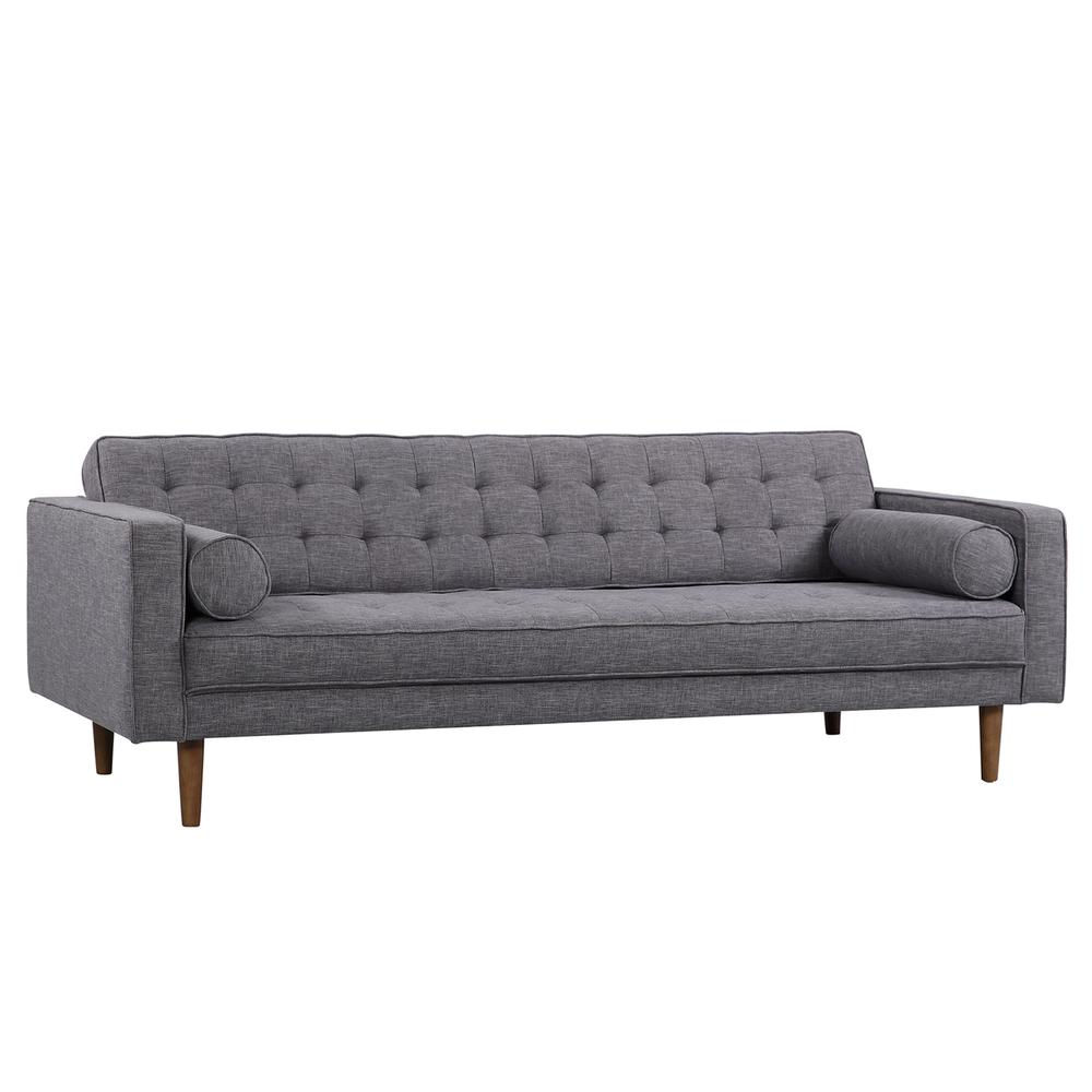 Armen Living Element Mid-Century Modern Sofa in Dark Gray Linen and Walnut Legs. The main picture.