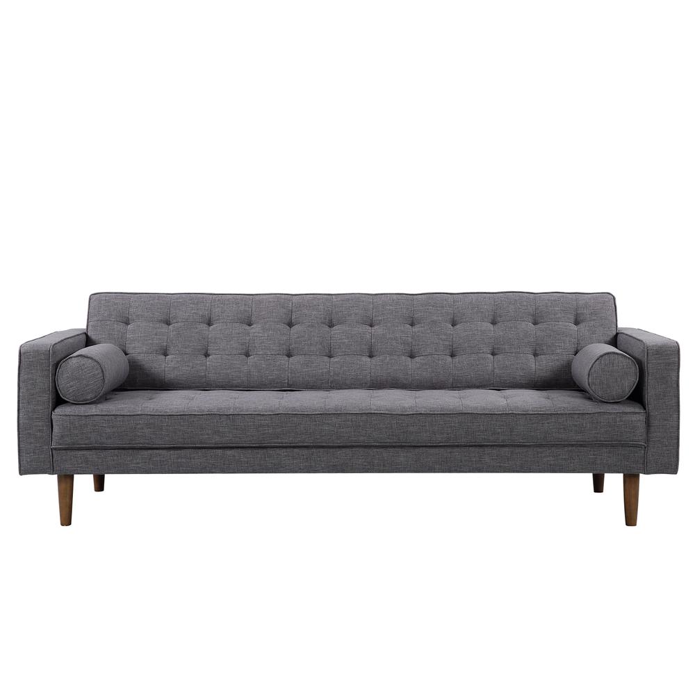 Mid-Century Modern Sofa in Dark Gray Linen and Walnut Legs. Picture 2