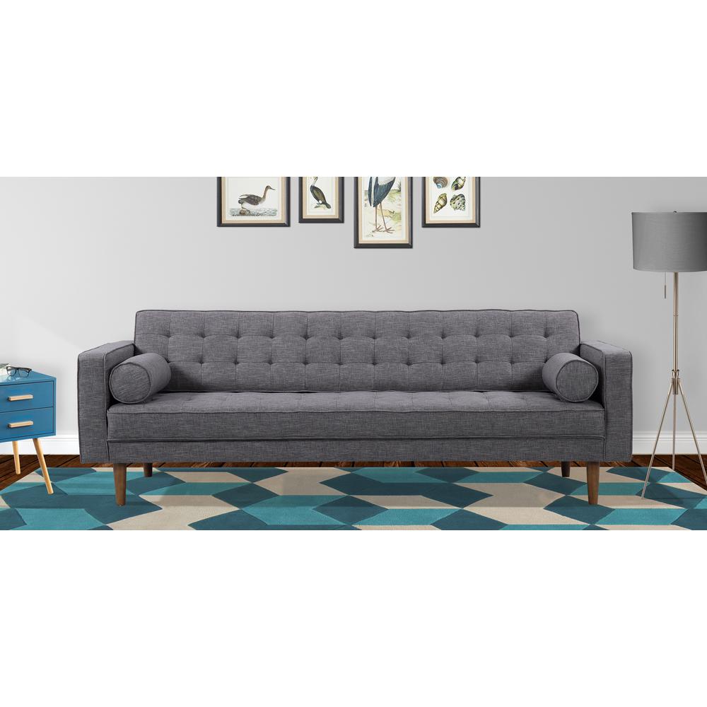 Mid-Century Modern Sofa in Dark Gray Linen and Walnut Legs. Picture 4