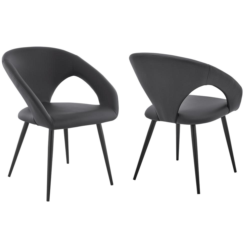 Elin Gray Faux Leather and Black Metal Dining Chairs - Set of 2. Picture 1