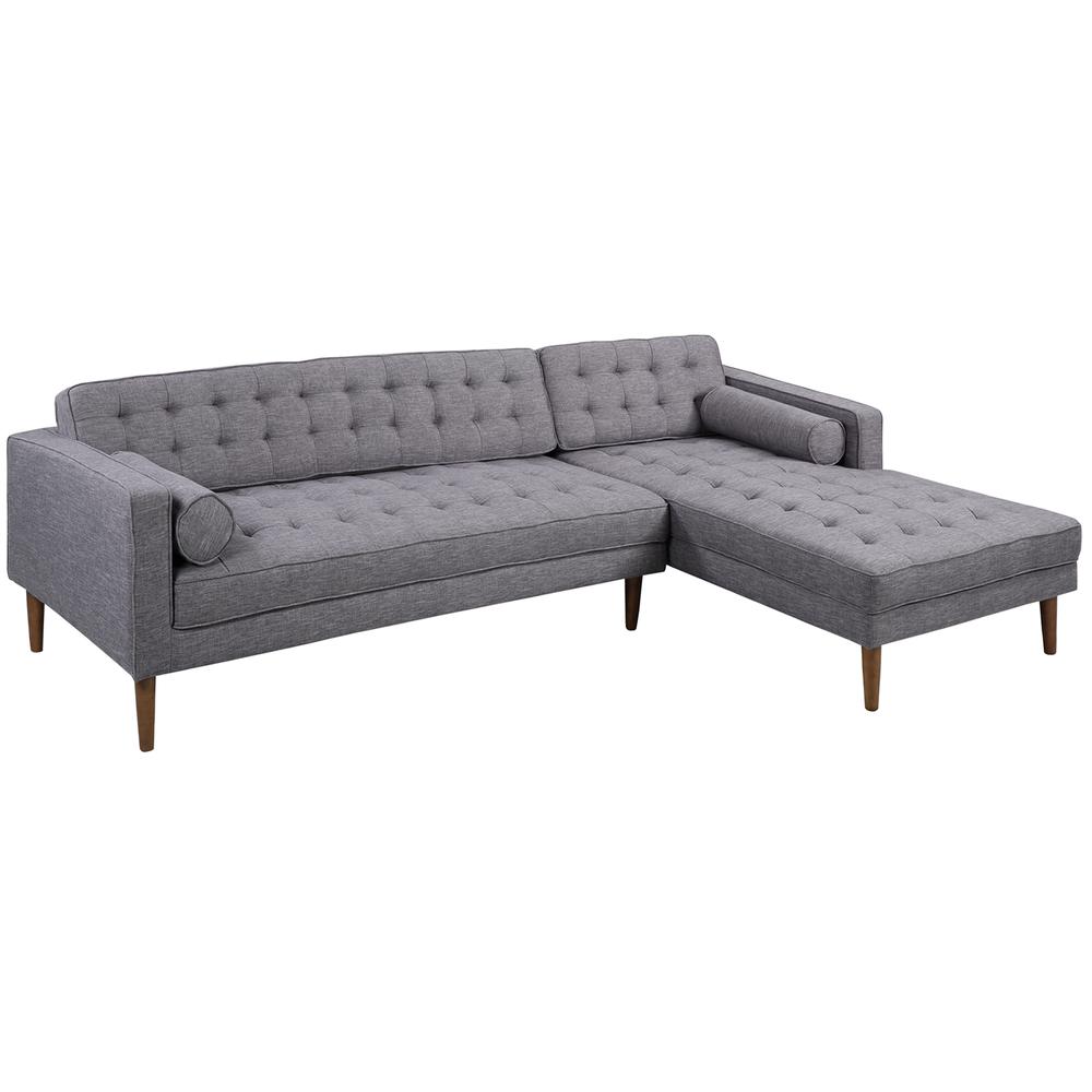 Right-Side Chaise Sectional in Dark Gray Linen and Walnut Legs. Picture 1