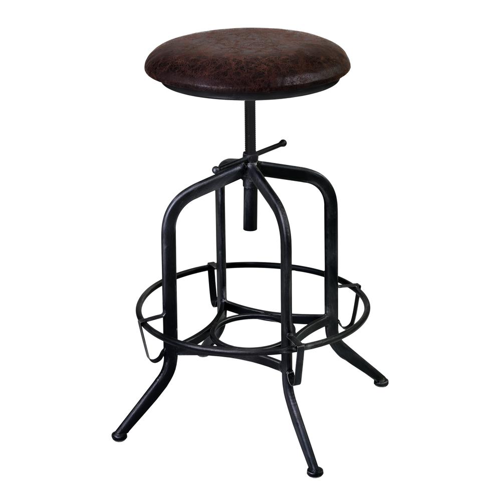 Armen Living Elena Adjustable Barstool in Industrial Grey Finish with Brown Fabric Seat. Picture 1