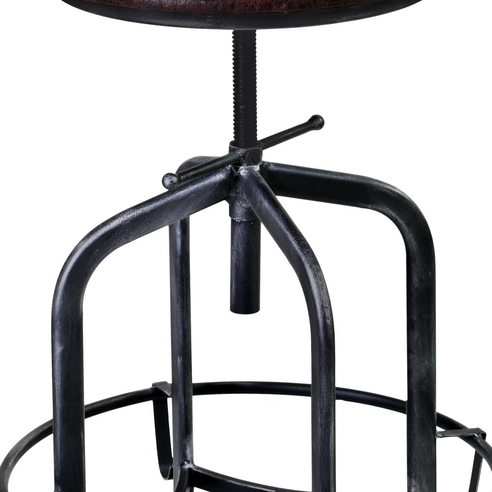 Armen Living Elena Adjustable Barstool in Industrial Grey Finish with Brown Fabric Seat. Picture 3