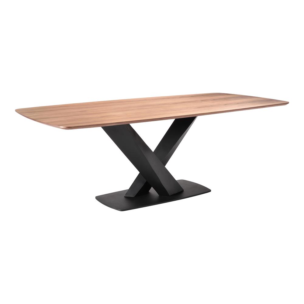 Everett Contemporary Dining Table in Matte Black Finish and Walnut Top. Picture 1