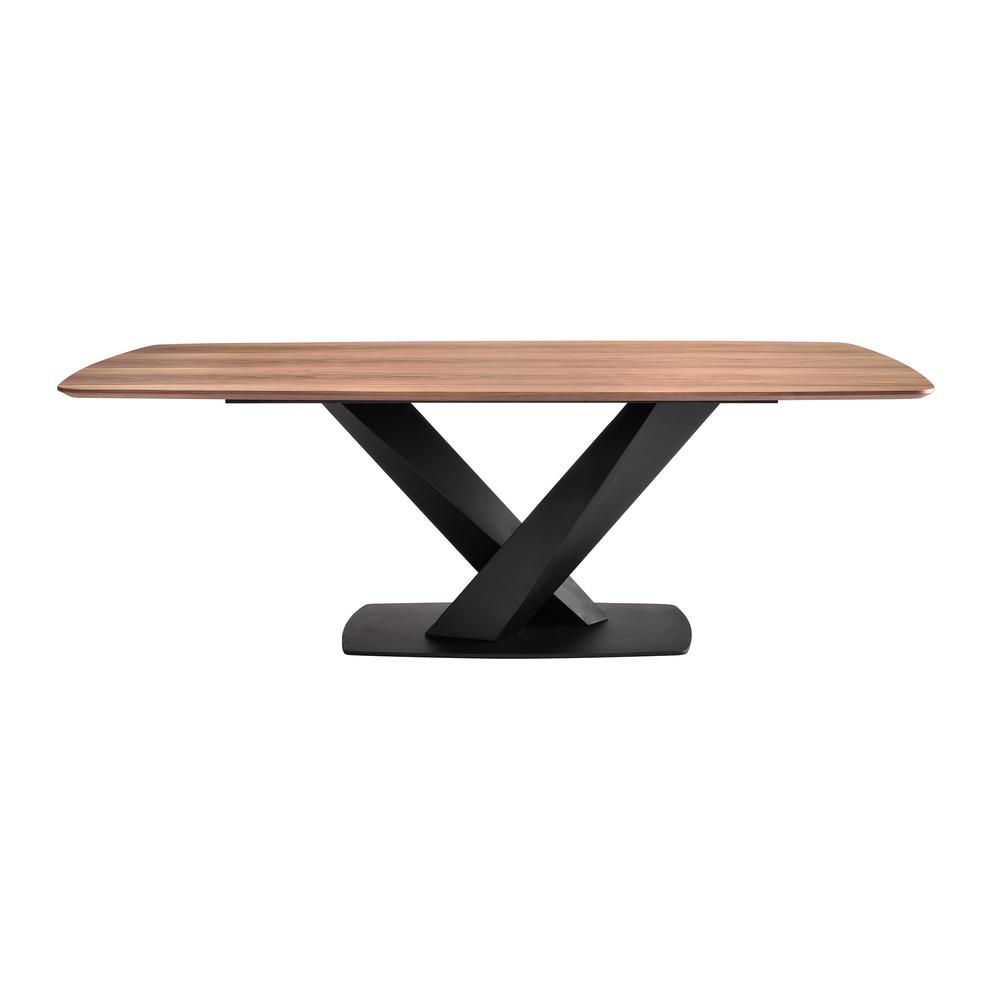 Everett Contemporary Dining Table in Matte Black Finish and Walnut Top. Picture 2