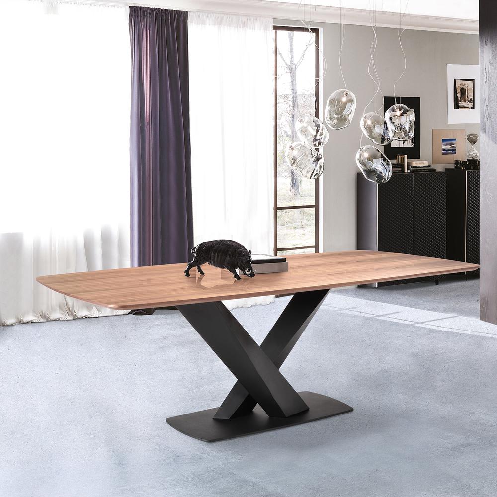 Contemporary Dining Table in Matte Black Finish and Walnut Top. Picture 7