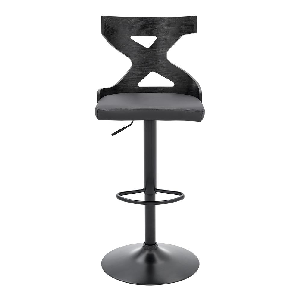 Etienne Adjustable Swivel Gray Faux Leather and Black Metal Bar Stool. Picture 2