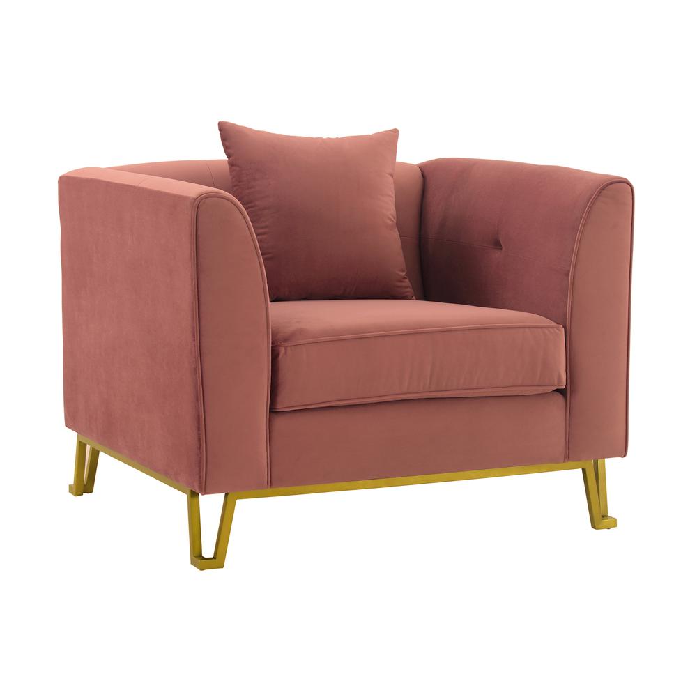 Everest Blush Fabric Upholstered Sofa Accent Chair with Brushed Gold Legs. Picture 1