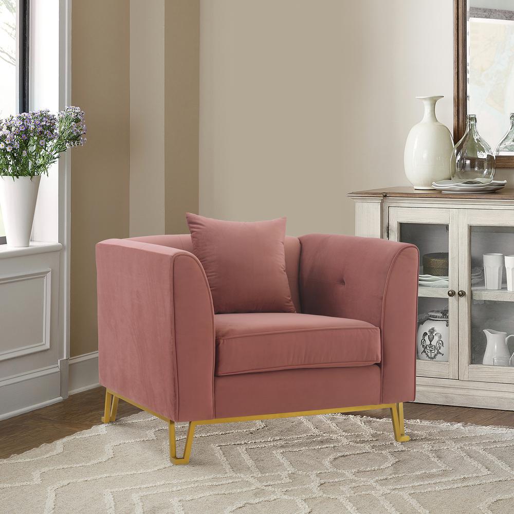 Everest Blush Fabric Upholstered Sofa Accent Chair with Brushed Gold Legs. Picture 2