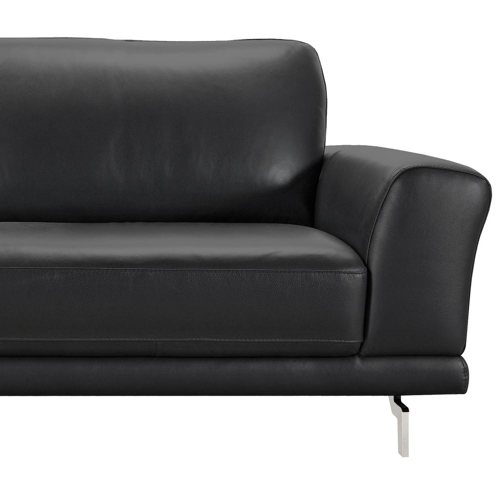 Armen Living Everly Contemporary Sofa in Genuine Black Leather with Brushed Stainless Steel Legs. Picture 3