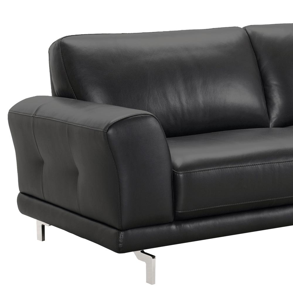 Armen Living Everly Contemporary Sofa in Genuine Black Leather with Brushed Stainless Steel Legs. Picture 4