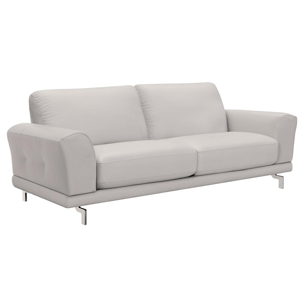 Armen Living Everly Contemporary Sofa in Genuine Dove Grey Leather with Brushed Stainless Steel Legs. Picture 2