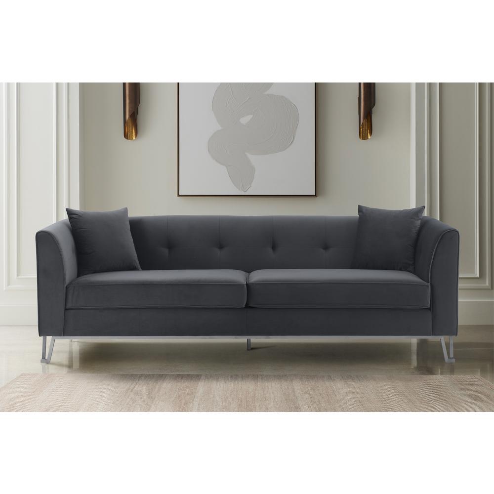 Everest 90" Gray Fabric Upholstered Sofa with Brushed Stainless Steel Legs. Picture 2