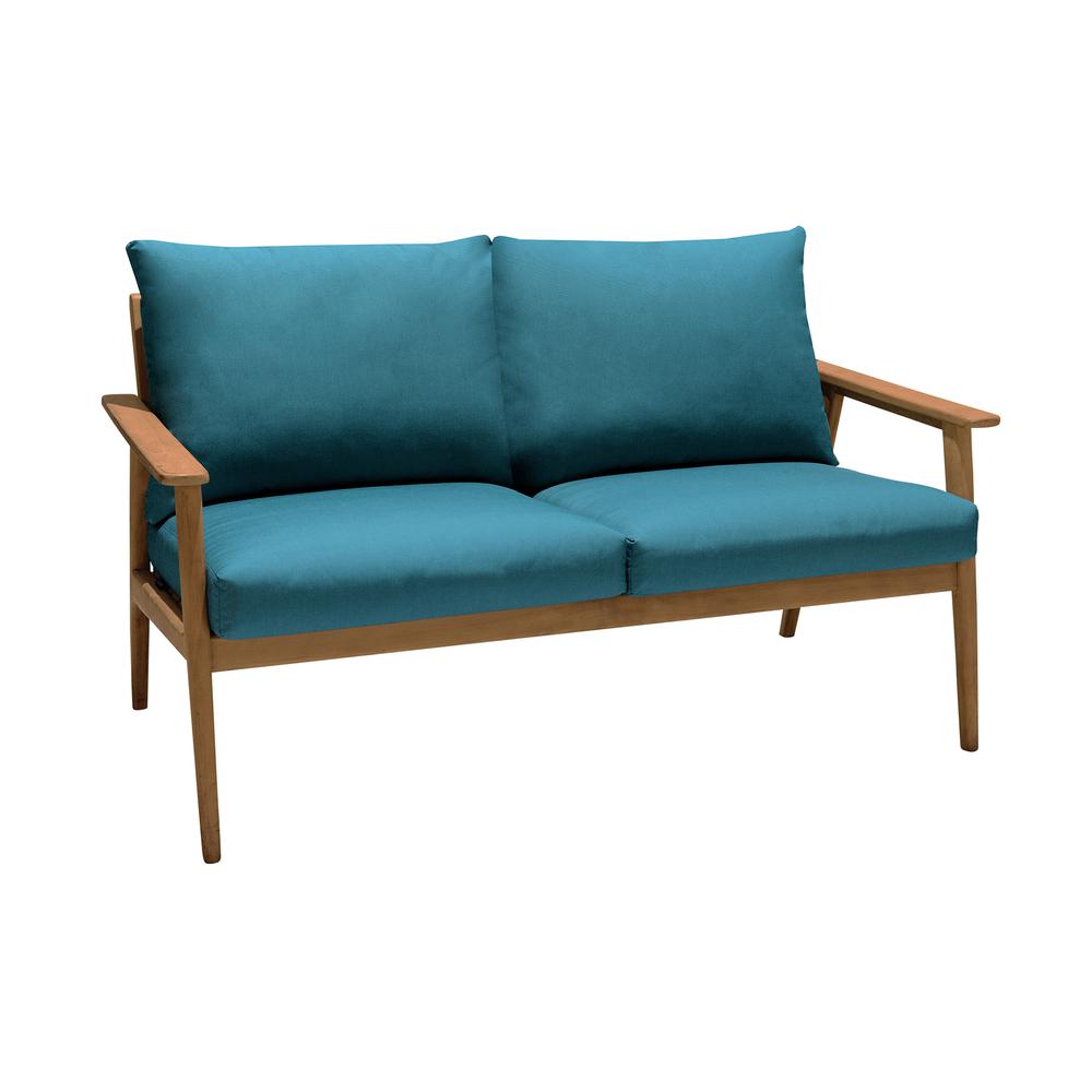 Eve Outdoor Teak Wood Sofa with Teal Olefin. Picture 1